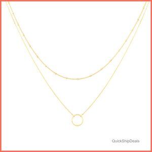 18k Gold Plated Layered Necklace with Heart Pendant, Adjustable Chains